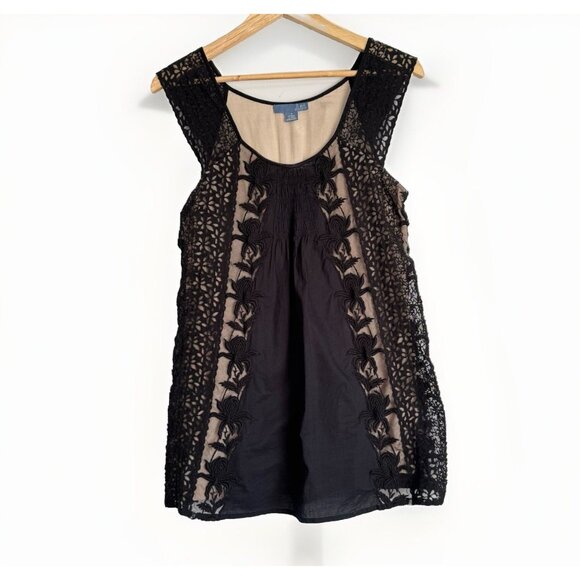 Anthropologie By Lil Womens Babydoll Top Size S Black Y2K Whimsigoth Romantic - Picture 1 of 11
